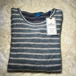 BNWT Men’s Scotch & Soda White and Blue Striped Loose Knit Woven Sweater Small